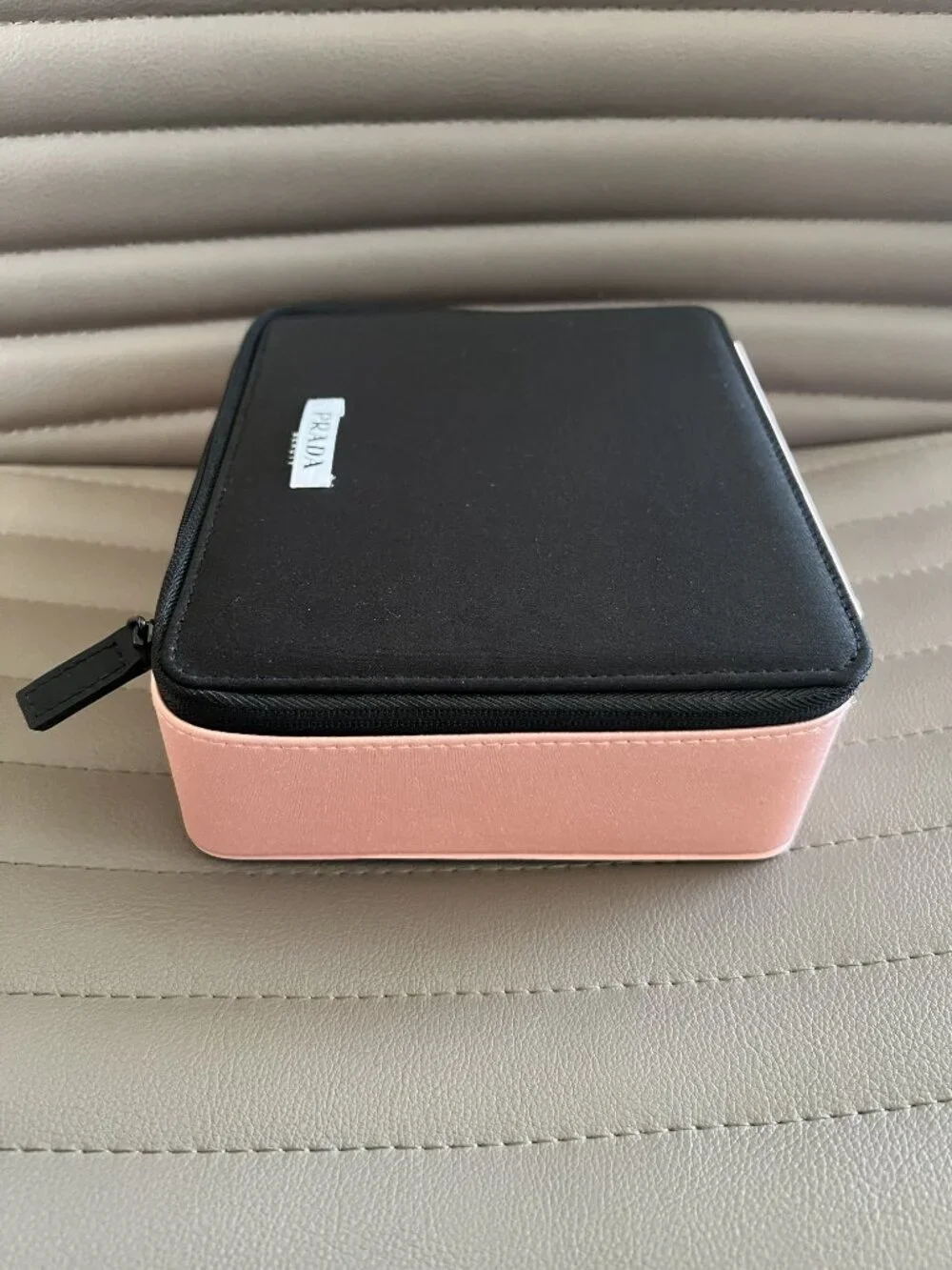 Prada Parfums Beauty Zippered Makeup Cosmetic Pouch Bag Pink & Black